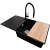 PRIMAGRAN Lavandino da Cucina al Mobile 60cm + Rubinetto, 90x50cm | Set: Rubinetto BW6030 + Kit di scarico + Tagliere + Lavello in Granito a 1 Vasca - Copenhagen Top, Nero