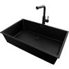 PRIMAGRAN Lavandino sottotop al Mobile 80cm + Rubinetto, 76x47cm | Set: Rubinetto BW3010 + Kit di scarico + Lavello in Granito a 1 Vasca - London, Tutto Nero