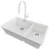 PRIMAGRAN Lavandino sottotop al Mobile 80cm + Rubinetto, 76x47cm | Set: Rubinetto BW9010 + Kit di scarico + Lavello in Granito a 2 vasche - Prague Duo Level, Bianco