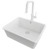 PRIMAGRAN Lavandino sottotop al Mobile 60cm + Rubinetto, 56x44cm | Set: Rubinetto BW9070 + Kit di scarico + Lavello in Granito a 1 Vasca - Venezia Easy, Tutto Bianco
