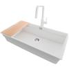PRIMAGRAN Lavandino sottotop al Mobile 90cm + Rubinetto, 86x47cm | Set: Rubinetto BW9070 + Kit di scarico + Tagliere + Lavello in Granito a 1 Vasca - Prague 90 Level, Bianco