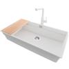 PRIMAGRAN Lavandino sottotop al Mobile 90cm + Rubinetto, 86x47cm | Set: Rubinetto BW3010 + Kit di scarico + Tagliere + Lavello in Granito a 1 Vasca - Prague 90 Level, Bianco