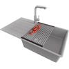 PRIMAGRAN Lavandino da Cucina al Mobile 60cm + Rubinetto, 90x50cm | Set: Rubinetto BW3010 + Kit di scarico + Scolapasta avvolgibile + Lavello in Granito a 1 Vasca - Copenhagen Top, Grigio