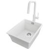 PRIMAGRAN Lavandino sottotop al Mobile 40cm + Rubinetto, 36x47cm | Set: Rubinetto BW9070 + Kit di scarico + Lavello in Granito a 1 Vasca - Prague Level, Bianco