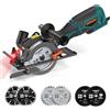 DOVAMAN MCS01A Sega Circolare per Legno, 710W 115mm Mini Sega Circolare, Maniglia Aggiuntiva, 3500RPM con Laser, 6 Lame, Profondità di Taglio 29-43MM, per Legno, Piastrelle, Metallo Morbido, Plastica
