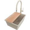 PRIMAGRAN Lavandino sottotop al Mobile 40cm + Rubinetto, 36x47cm | Set: Rubinetto BW6030 + Kit di scarico + Tagliere + Lavello in Granito a 1 Vasca - London, Tutto Beige