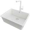PRIMAGRAN Lavandino sottotop al Mobile 60cm + Rubinetto, 56x44cm | Set: Rubinetto BW3010 + Kit di scarico + Lavello in Granito a 1 Vasca - Venezia Easy, Tutto Bianco