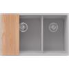 PRIMAGRAN Lavello sottotop al Mobile 80cm + Kit di scarico, 76x47cm | Set: Kit di scarico + Tagliere + Lavandino in Granito a 2 vasche - Prague Duo Level, Grigio