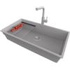 PRIMAGRAN Lavandino sottotop al Mobile 90cm + Rubinetto, 86x47cm | Set: Rubinetto BW3010 + Kit di scarico + Scolapasta avvolgibile + Lavello in Granito a 1 Vasca - Prague 90 Level, Grigio