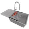 PRIMAGRAN Lavandino da Cucina al Mobile 60cm + Rubinetto, 90x50cm | Set: Rubinetto BW6030 + Kit di scarico + Scolapasta avvolgibile + Lavello in Granito a 1 Vasca - Copenhagen Top, Grigio