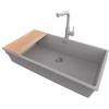 PRIMAGRAN Lavandino sottotop al Mobile 90cm + Rubinetto, 86x47cm | Set: Rubinetto BW3010 + Kit di scarico + Tagliere + Lavello in Granito a 1 Vasca - Prague 90 Level, Tutto Grigio