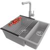PRIMAGRAN Lavandino sottotop al Mobile 60cm + Rubinetto, 56x47cm | Set: Rubinetto BW3010 + Kit di scarico + Scolapasta avvolgibile + Lavello in Granito a 1,5 vasche - London Duo, Grigio
