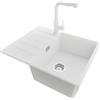 PRIMAGRAN Lavandino Angolare al Mobile 45cm + Rubinetto, 62x50cm | Set: Rubinetto BW3010 + Kit di scarico + Lavello in Granito a 1 Vasca - Copenhagen, Bianco