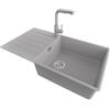 PRIMAGRAN Lavandino da Cucina al Mobile 60cm + Rubinetto, 90x50cm | Set: Rubinetto BW3010 + Kit di scarico + Lavello in Granito a 1 Vasca - Copenhagen Top, Grigio