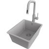 PRIMAGRAN Lavandino sottotop al Mobile 40cm + Rubinetto, 36x44cm | Set: Rubinetto BW9070 + Kit di scarico + Lavello in Granito a 1 Vasca - Venezia Easy, Tutto Grigio