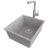 PRIMAGRAN Lavandino da Cucina al Mobile 45cm + Rubinetto, 41x47cm | Set: Rubinetto BW3010 + Kit di scarico + Lavello in Granito a 1 Vasca - London Slim, Grigio