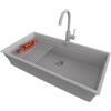 PRIMAGRAN Lavandino sottotop al Mobile 90cm + Rubinetto, 86x47cm | Set: Rubinetto BW5010 + Kit di scarico + Scolapasta avvolgibile + Lavello in Granito a 1 Vasca, Tutto Grigio