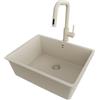 PRIMAGRAN Lavandino sottotop al Mobile 60cm + Rubinetto, 56x44cm | Set: Rubinetto BW9070 + Kit di scarico + Lavello in Granito a 1 Vasca - Venezia Easy, Tutto Beige