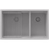 PRIMAGRAN Lavello sottotop al Mobile 80cm + Kit di scarico, 76x47cm | Set: Kit di scarico + Scolapasta avvolgibile + Lavandino in Granito a 2 vasche - Prague Duo Level, Tutto Grigio