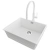 PRIMAGRAN Lavandino sottotop al Mobile 60cm + Rubinetto, 56x47cm | Set: Rubinetto BW6030 + Kit di scarico + Lavello in Granito a 1 Vasca - London, Bianco
