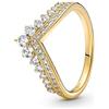 PANDORA Timeless Anello Wishbone con tiara placcato in oro 14k con zirconia cubica trasparente, 44