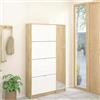 Dmora - Scarpiera Brie, Mobile portascarpe, Armadio da ingresso multiuso, Mobiletto per calzature, 99x24 h162 cm, Quercia e Bianco lucido