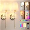 GuKKK 2 Pezzi Applique da Parete Interno,6000 mAH Applique Senza Fili,Lampada da Parete a batteria Ricaricabile USB,Lampada da Muro Dimmerabile con Telecomando per Camera da Letto Soggiorno Corridoio (Oro)