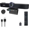 TONGVEO AI Tracking Webcam 4K 5X Zoomable per sistema di sala conferenze con 4 microfoni e altoparlanti, fotocamera ePTZ per computer con telecomando, grandangolo regolabile
