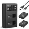 K&F CONCEPT LP-E12 Batteria Sostitutiva 2-Pack con Caricatore a Doppio Slot, Doppia Interfaccia Micro USB e Type-C, compatibile con Canon M2/M200/M50/M100/M10/100D e altre Fotocamere