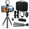 Acuvar Treppiede flessibile Vlogging Kit per iPhone, Android e GOPRO con luce LED, supporto per telefono, microfono, telecomando Bluetooth, custodia rigida per live streaming, videochiamate, Vlogging,