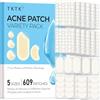 TKTK 609 Cerotti Brufoli Viso, Patch Idrocolloidali, 5 Misure | Patch trasparenti per guance, fronte, mento e imperfezioni. Set misto con rotondi, strisce e sagomati per ogni pelle