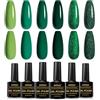 INPING Set di 6 smalti in gel scuro, matcha, scintillanti per nail art fai da te, 8 ml, colore: verde bosco nebbioso