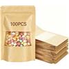 LOLYSIC (100PZ 12x20cm) Sacchetti Carta per Alimenti, Sacchetto Carta Kraft Autosigillante con Chiusura a Zip per Frutta Secca Biscotti Caramelle