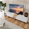 OLIVIBED Mobile TV da 220 cm, con vano portaoggetti, per TV fino a 85 pollici, tavolo TV con 4 ante e ripiani, moderno per soggiorno, camera da letto, bianco