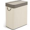 Massido Cesto portabiancheria a 2 scomparti, 100 l, con coperchio e sacco per la biancheria, in bambù, colore: bianco, grigio, 61 x 54 x 34 cm