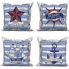 ASDCXZ Maritim - Set di 4 federe per cuscino, 40 x 40 cm, colore: rosso, blu, con ancora, bussola, barche a vela, bianco, per divano, cuscino decorativo, lavabile in poliestere, lino, tessuto per