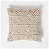 HOMESCAPES Cuscino in macramè intrecciato a mano, 100% cotone, color crema naturale, con motivo a trecce, modello Bo-Ho, inserto in microfibra super 45 x 45 cm