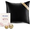 DREAMZIE Federa Sera Cuscino, Federa Seta Ipoallergenica, 19 Momme, 100% Seta, Con Cerniera Nascosta, Certificata OEKO-TEX (Nero, 60x60cm)
