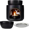 Yangtek Bruciatore di incenso con seib and ciotola, capacità 120 ml, per diffusore di oli essenziali, lampada profumata per oli essenziali, bruciatore di incenso in ceramica nera opaca (1, cervo e albero)