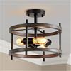 SM Saint Mossi Saint Mossi - Lampada da soffitto vintage semi-incassata, montaggio a soffitto a 3 luci, ideale per spazi abitativi, nero opaco e struttura in metallo