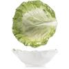 H&H Set 2 Bowl Verza in Stoneware Decorate - Ciotole per Insalata o Dessert - Ceramica Resistente - 14x5h cm - Design Vegetale Elegante
