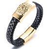 HALUKAKAH Bracciale Oro Uomo,Placcato Oro 24k Massiccio Acciaio Titanio Testa di Leone Animale Selvatico Vichingo Bracciale in Pelle Fatto a Mano Chiusura Magnetica 21.5cm,Pacco Regalo GRATUITA