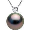 Pearls & Colors, collana di perle coltivate tahitiane vere rotonde, 10-11 mm, qualità A+, 0,030 ct di diamanti, in oro bianco 18 carati, gioielli da donna