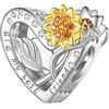NINGAN Ciondolo Del Cuore Del Girasole 925 Perline D'Argento Sterling Charm Adatto Per Le Signore Braccialetto Collana Regali Di Famiglia Fortunati