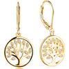 JO WISDOM Orecchini Albero Della Vita Yggdrasil Argento 925 Donna con AAA Zirconia Cubica con Placcato Oro Giallo