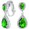 Bling Jewelry Green Teardrop CZ Halo Prom Drop Statement Lampadario Clip On Earrings Simulazione Di Smeraldo Cubic Zirconia Argento Placcato Ottone