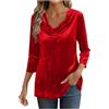 Generic Top in velluto da donna con maniche a 3/4 con collo ad anello eleganti camicette da donna casual eleganti magliette primaverili autunnali camicie a tunica in velluto vintage lavoro ufficio patry tee