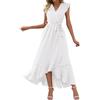 VEMOW Maxi abito estivo da donna a maniche corte, casual, scollo a V, con ricamo forato, balze, taglio svasato ed elegante lunghezza alla caviglia