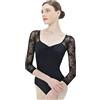 s.lemon Body Danza Donna,Adulti Manica 3/4 Body Danza Classica con Pizzo Nero 160