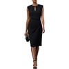 Onsoyours Abito da Lavoro Donna Vintage Senza Maniche Aderente Vestito Elegante Tubino Plissettato Ufficio Abiti Formale Cocktail